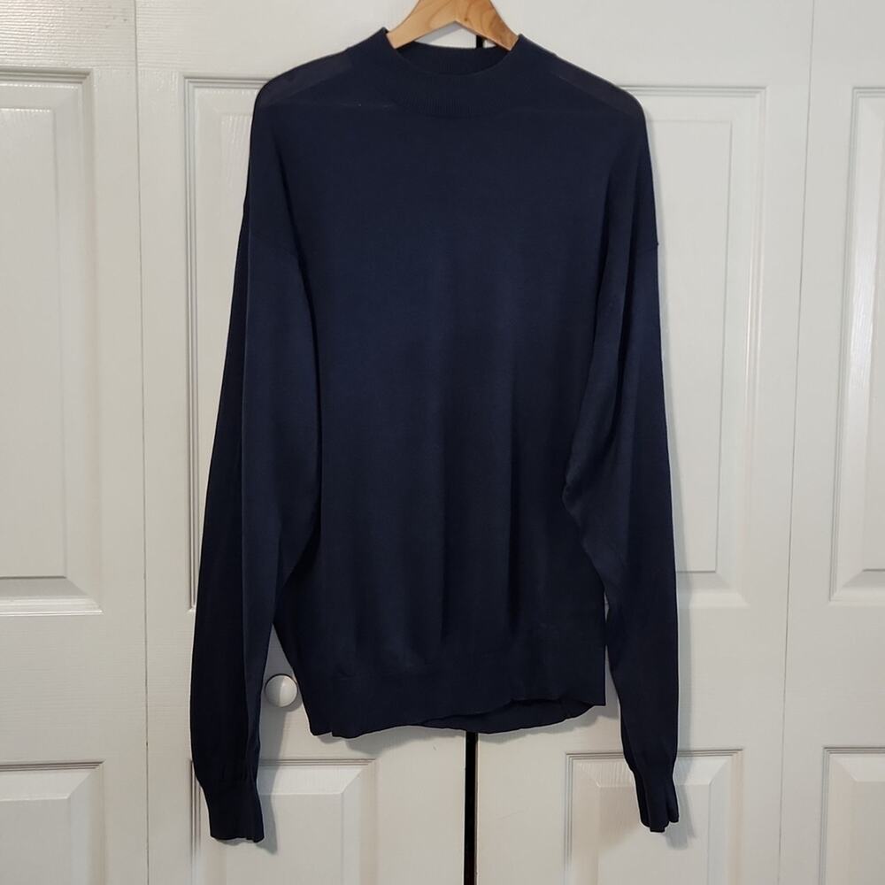 Baracuta Men's Navy Blue Long Sleeve Lightweight Mock Neck Sweater Size XXL Silk